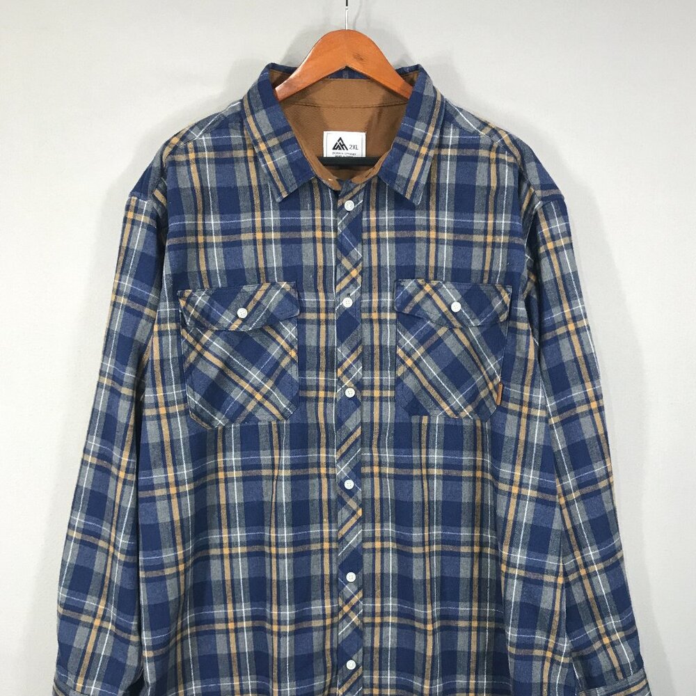 Swisswell Shirt Men's 2XL Blue Plaid Flannel Button Down Long Sleeve Pockets